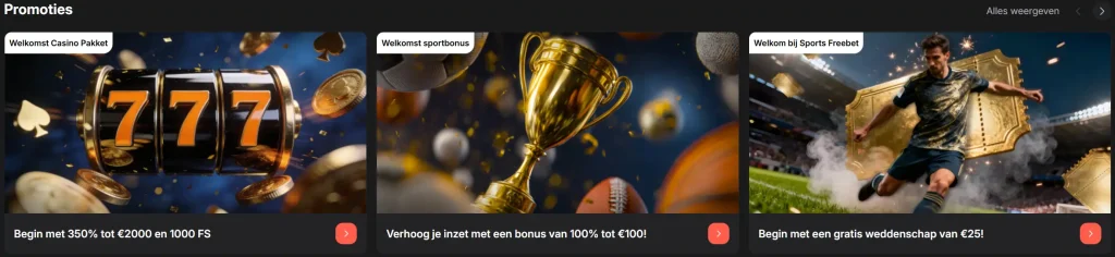 Wettson Casino promoties pagina met welkomstbonus sportbonus en sports freebet